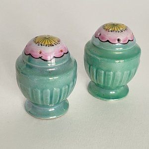 Cherry Blossom Aqua Lusterware Salt Pepper Shakers Made In Japan